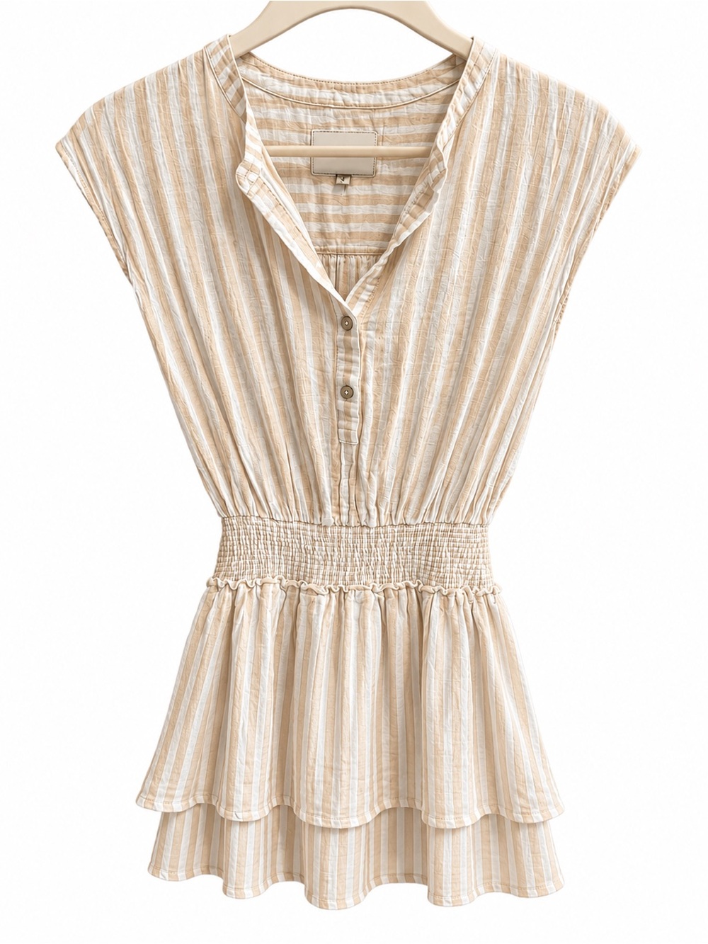 Rails Beige and White and tan Striped Smocked-Waist dress